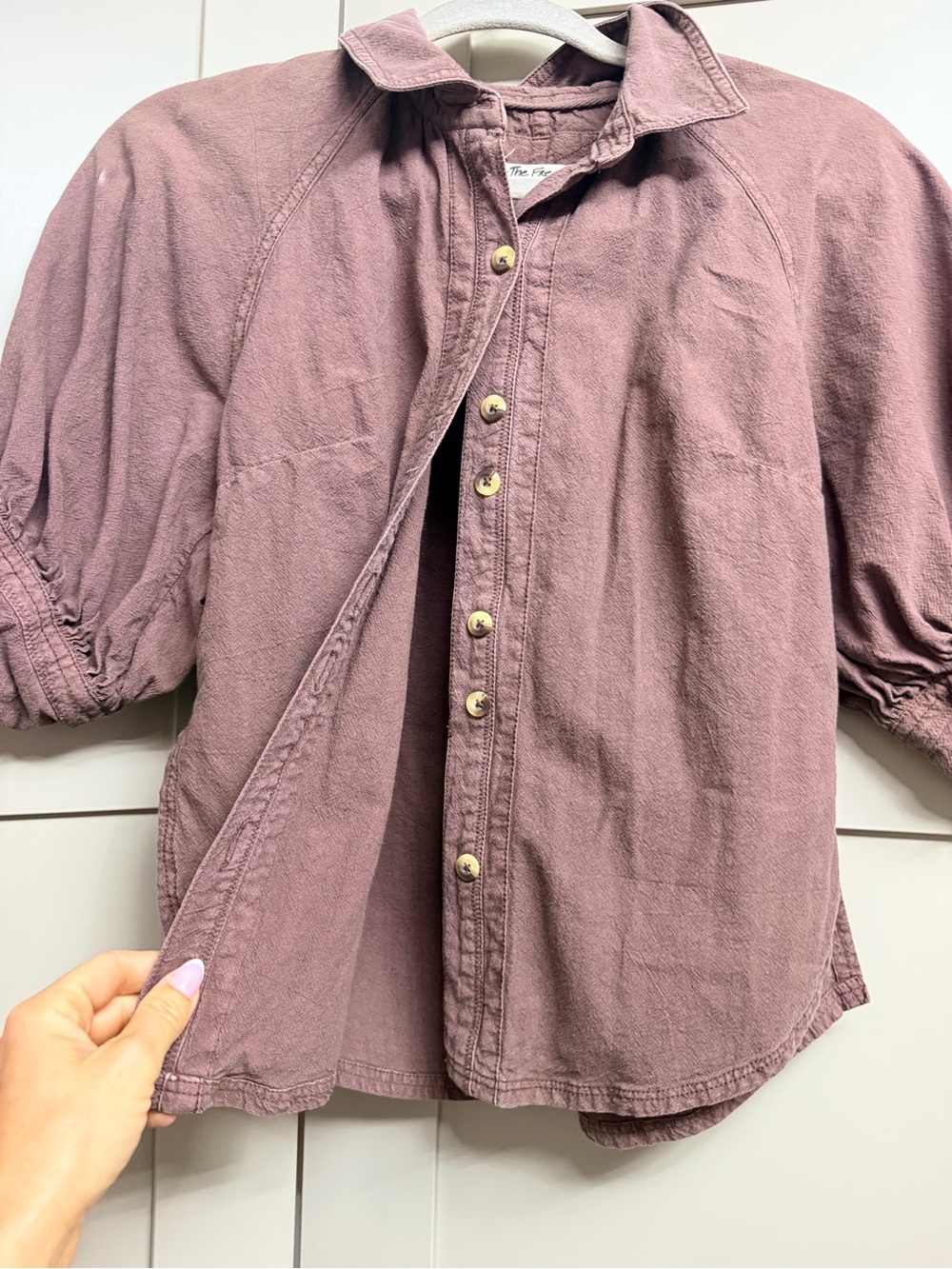 We The Free Washed Mauve Button-Front Short Sleeve Shirt - Picture 2 of 5